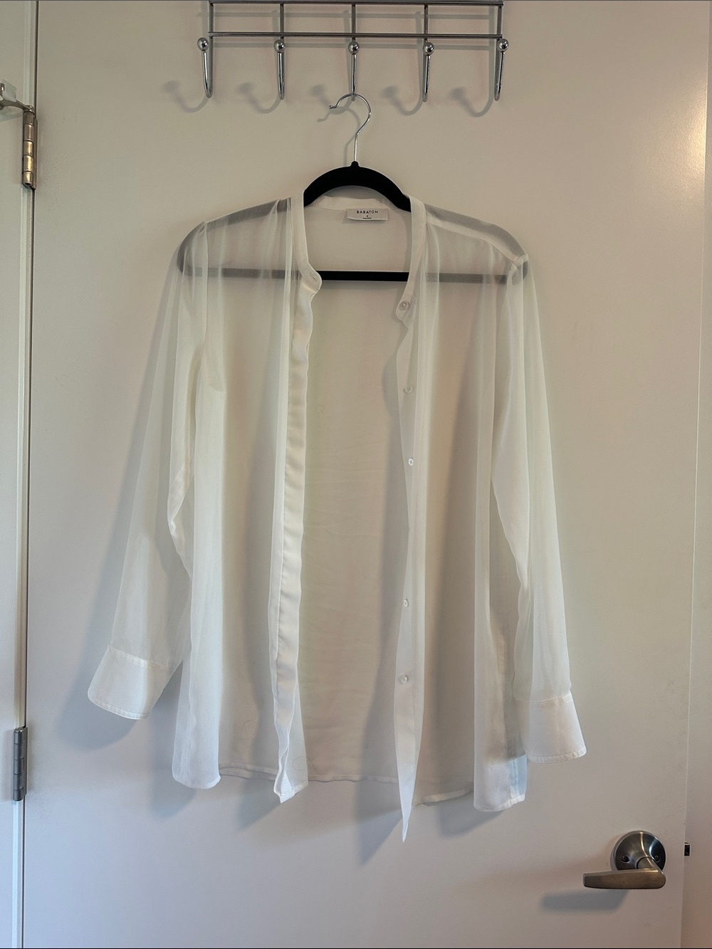 Babaton Sheer White Button-Front Blouse